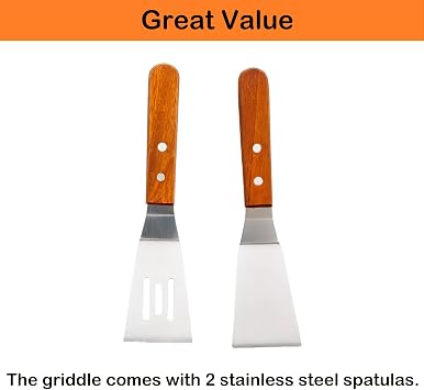 DEWOSEN Universal Stainless Steel Griddle Flat Top Plate Grill-Top Griddle Pan with Even Heating Cross Bracing for BBQ Charcoal/Gas Grills, Camping, Tailgating, and Parties (17*13)