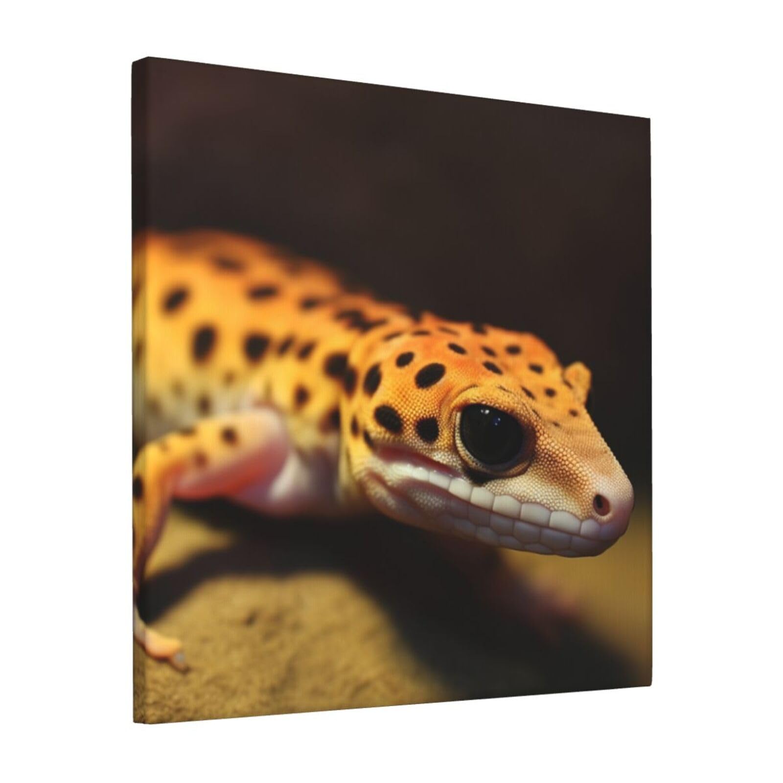 KLOPH Leopard Little Gecko Canvas Wall Art for Living Room 12"x12" Modern Artwork Painting for Bathroom Hanging Canvas Prints Aesthetic Wallart for Bedroom Kitchen Office Wall Decor