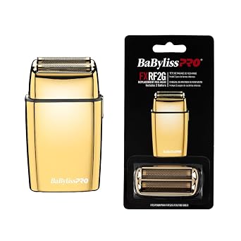 Bundle of BaBylissPRO Baberology Double Foil Shaver FXFS2G GOLDFX Professional Electric Shaver + BaBylissPRO Barberology Professional FXRF2G GOLDFX Replacement Double Foil Shaver Head with 2 Cutters
