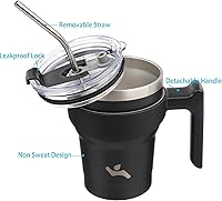 Vista 2 de 10 oz Tumbler with Handle and 2 Straw 2 Lid, Insulated Water Bottle Stainless Steel Vacuum Cup Reusable Travel Mug,Black