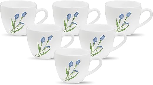 La Opala, Novo Collection Opal Glass Crockery | Cup Lily, Set of 6 | Tender Trio, 150 ml | for Tea &amp; Coffee | Microwave Sa...