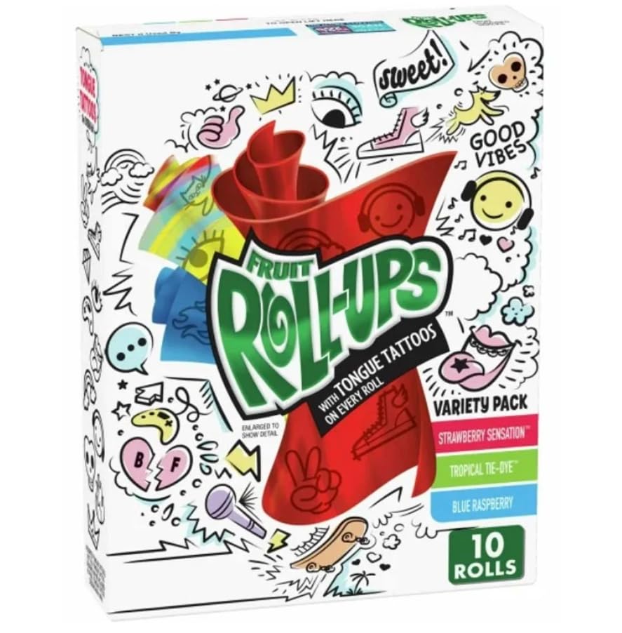 CANDYBOX Betty Crocker Fruit Roll Up - Frucht-Snacks - Fruchtrollen für Kinder und Erwachsene - Fruchtgummi- Fruchtgelees - Geschmack Erdbeere, Tropical und Himbeere - 1 Stück, 141g