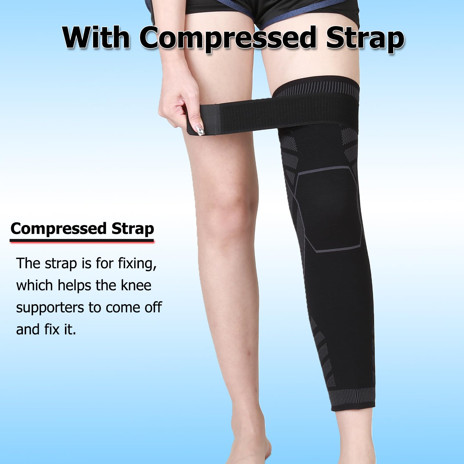 Kniebandage Lang 2 Stück für Männer & Damen Kompressions Kniebandage Verstellbar Atmungsaktiv Rutschfest Elastisch für Sport K50B (Schwarz, XL)