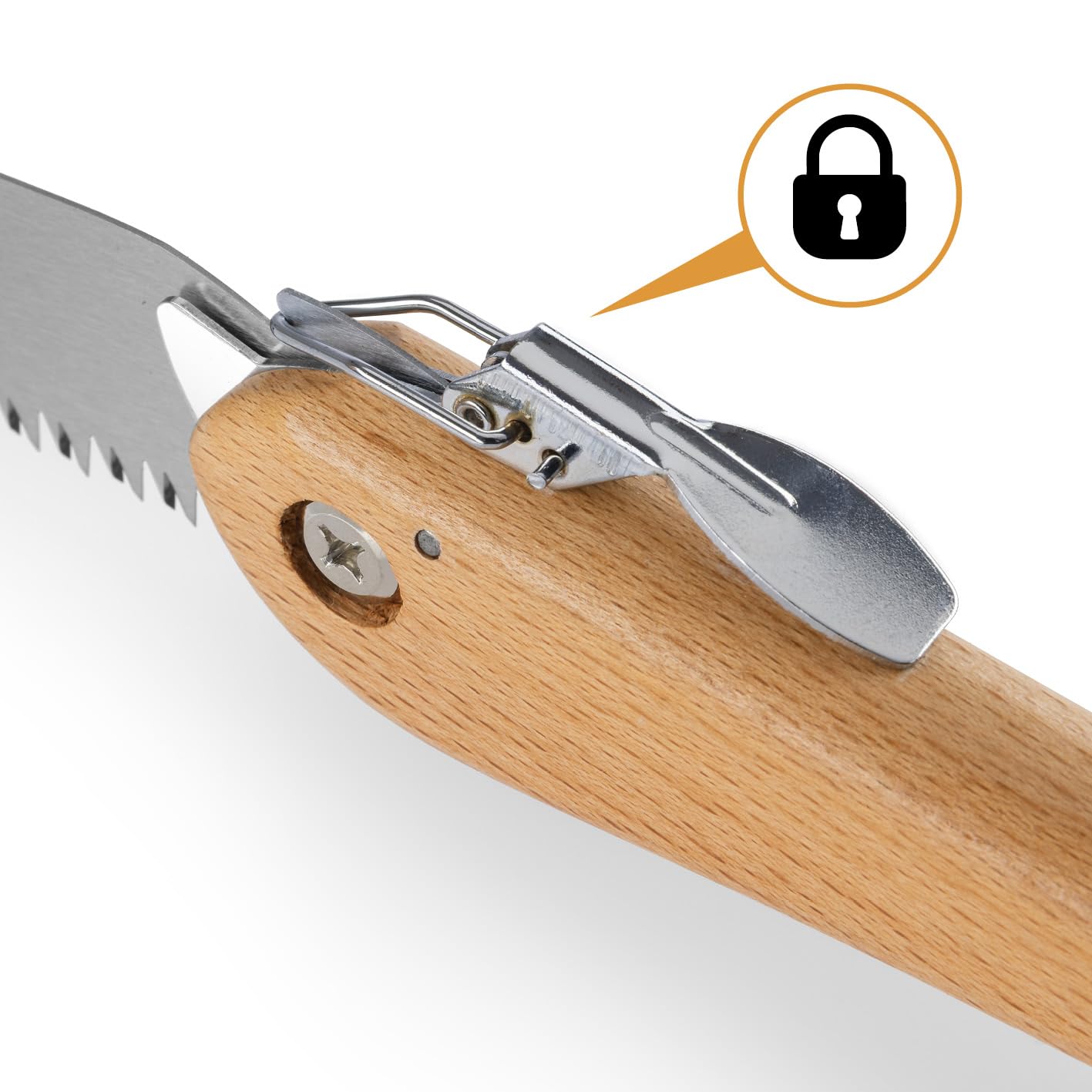 HARDTWERK Scie pliante Alpha avec manche en bambou (210 mm) pour jardin, extérieur, Bushcraft avec mousqueton en S, scie à main en acier au carbone SK5, scie à main pliante polyvalente, scie à main de