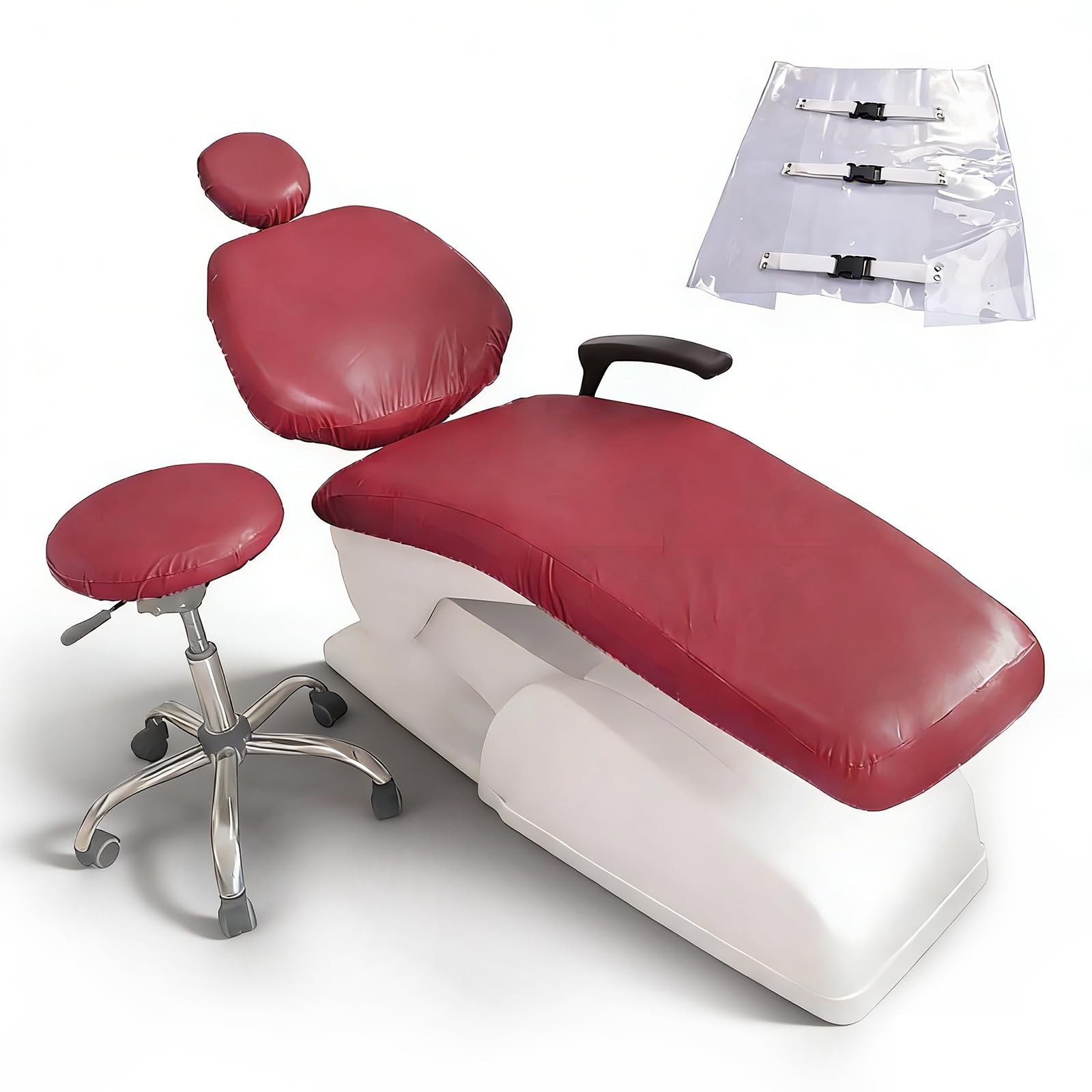 buyzg Dental Chair Covers,5Pcs/Set Dental PU Leather Unit,Waterproof PU Leather Protective Dental Full Chair Covers Composite Film Waterproof Material Washable(purple red)