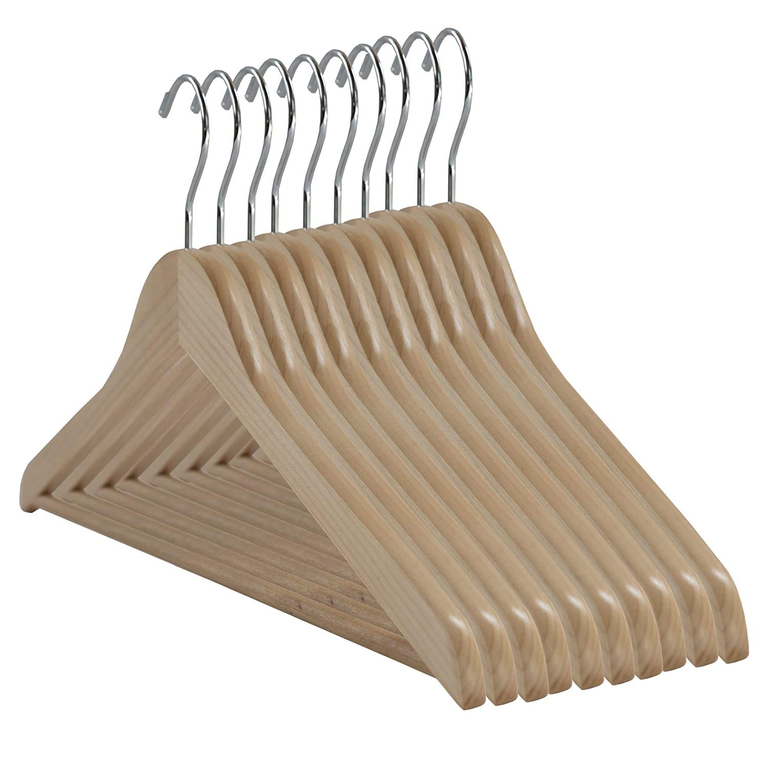 NAHANCO 8017CH20 Economy Wooden Suit Hanger with Attached Pant Bar, Chrome Hook, 17" - Natural Gloss (Pack of 20)