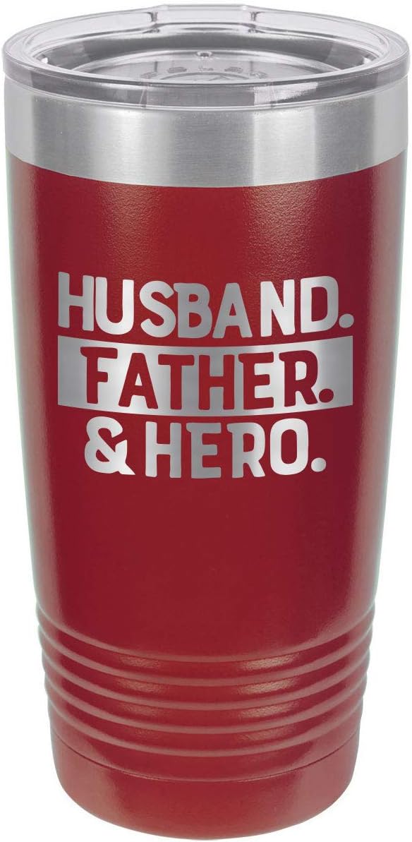 HUSBAND FATHER HERO BLACK 20 oz Drink Tumbler With Straw | Laser Engraved Travel Mug | Compare To Yeti Rambler | Gift Idea Dad For Father's Day & Birthday | OnlyGifts.com