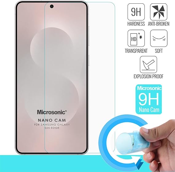 Microsonic Samsung Galaxy S25 Edge Nano Glass Cam Ekran Koruyucu [Galaxy S25 Edge ile Uyumlu Ekran Koruyucu - Şeffaf]