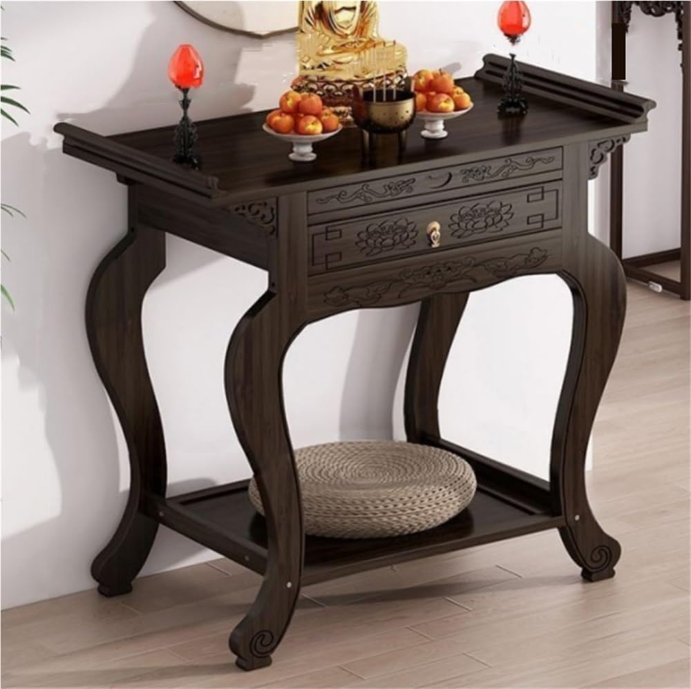 Buddhist Table, Chinese Buddhist Cabinet, Bamboo Altar Table, Personal Shrine Stand, Meditation Table with Storage(25.9in)