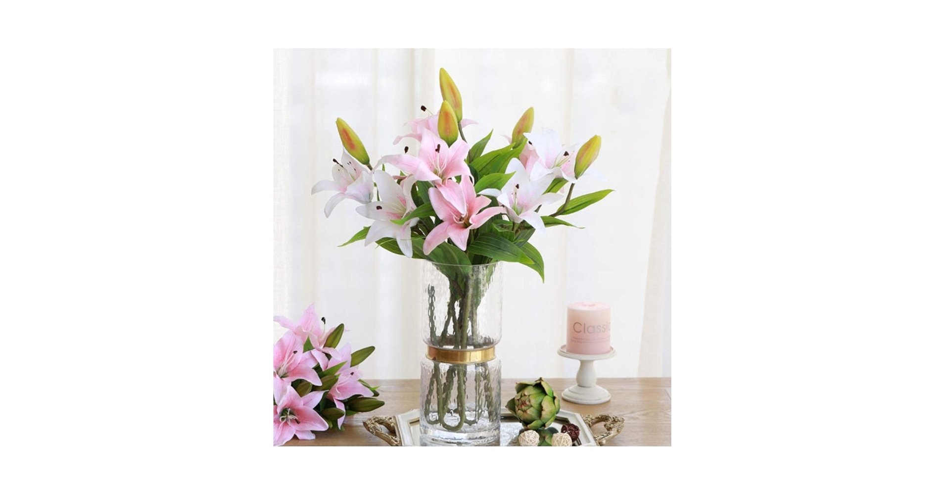 Amazon｜百合 ユリ 造花 花瓶付きセット 本物そっくり