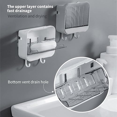 Miniatura 6 de Jabonera para ducha, soporte de jabón para pared de ducha, jabonera autodrenante con tapa, bandeja de jabón montada en la pared para baño bañera