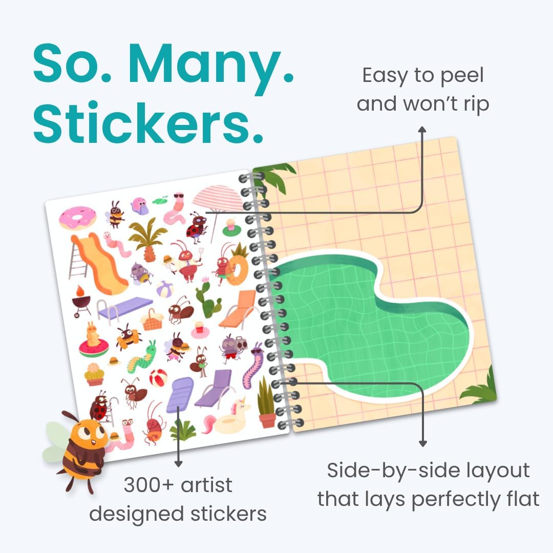 The Life of Busy Bugs 300+ Sticker Book for Girls by Cupkin Toddler Road Trip Activity Coloring + Sticker Book, 8 Coloring Pages + Scenes for 2-8 Years Children's, Valentines Gifts for Kids - Image 2