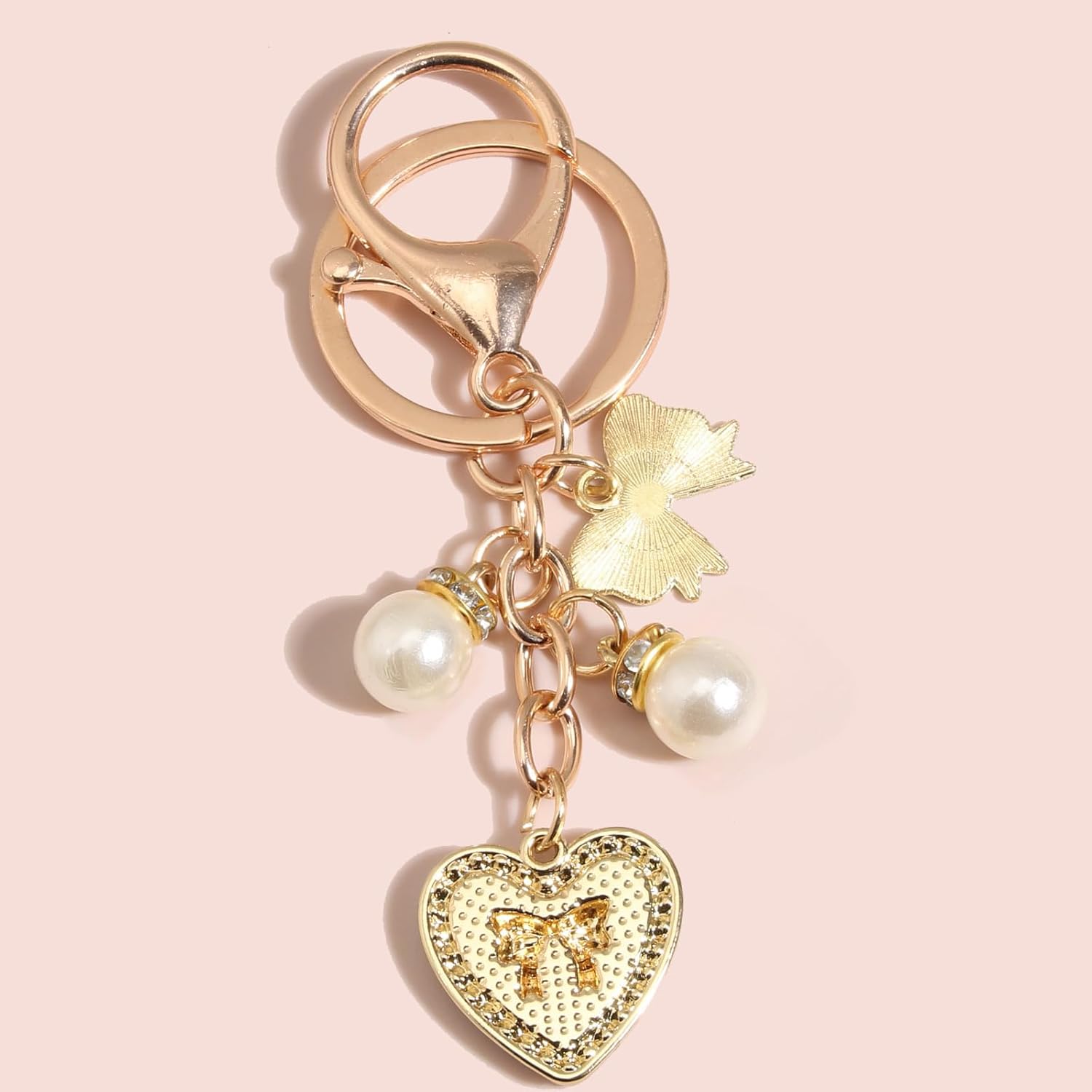 Bow Keychain For Women, Enamel Heart Pearl Pendant Light And Fresh Cute Handbag Charm Gift Accessories - Image 7