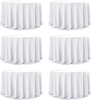 6-Pack White Round Tablecloths, 132 in, for 6-8 Ft Round Tables