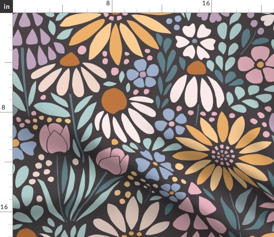 Spoonflower Fabric - Cheerful Floral Wildflowers Botanical Garden Maximalist Cottagecore Printed on Petal Cotton Fabric Fat Quarter - Sewing Quilting Apparel Crafts Decor