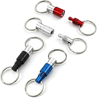 JJUNW Quick Release Keychain 4 Pack Detachable Pull Apart Key Ring | Metal Safety Keychain with Split Rings for Car Keys Purse Bag Accessories Black Silver Red Blue