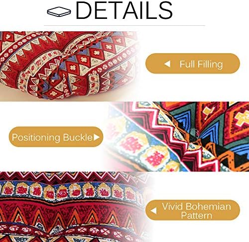 Large Round Floor Cushion, Boho Meditation Cushions Large Mandala Round Cushion, India Seating Cushion for Living Room Reading Book Nursery Room Balcony, 22 Inch, Stripe Red