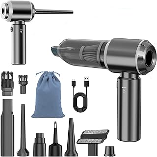 مكنسة كهربائية محمولة باليد صغيرة لاسلكية بقوة شفط 20000 باسكال مناسبة للاستخدام في السيارة والمنزل مكنسة 4 بـ 1 حيث تعمل كمكنسة لاسلكية ومنفضة بالهواء المضغوط ومضخة ومنفاخ، رمادي