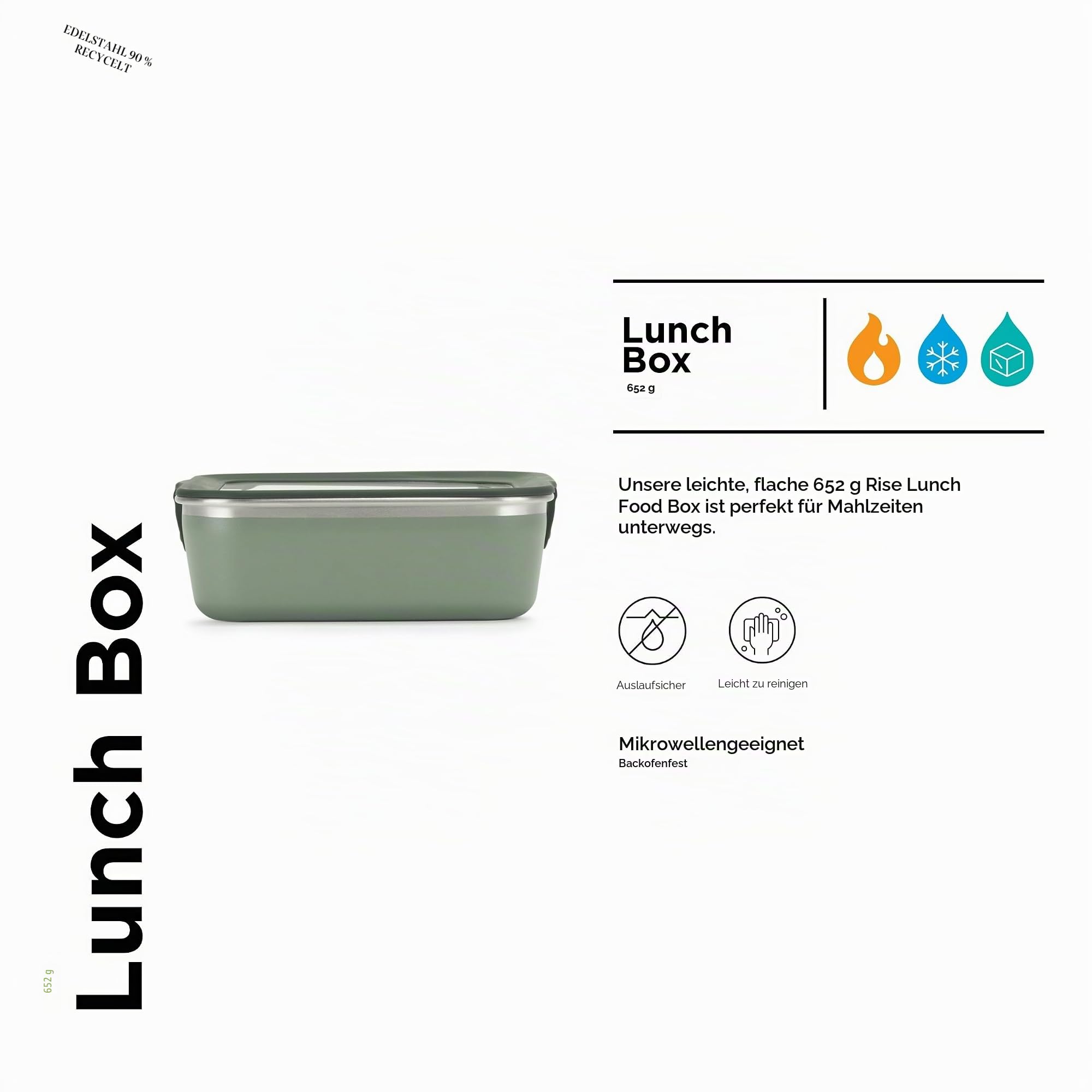 Klean Kanteen Rise Lunch Box Brotdose aus Edelstahl in der Farbe Sea Spray, auslaufsicher, 592ml, 1010620