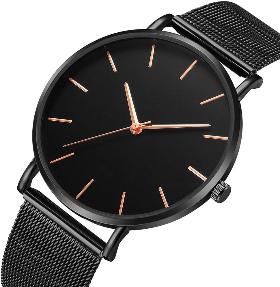 Men’s Mesh Strap Wrist Watch with Box Simple Analog Quartz Watch