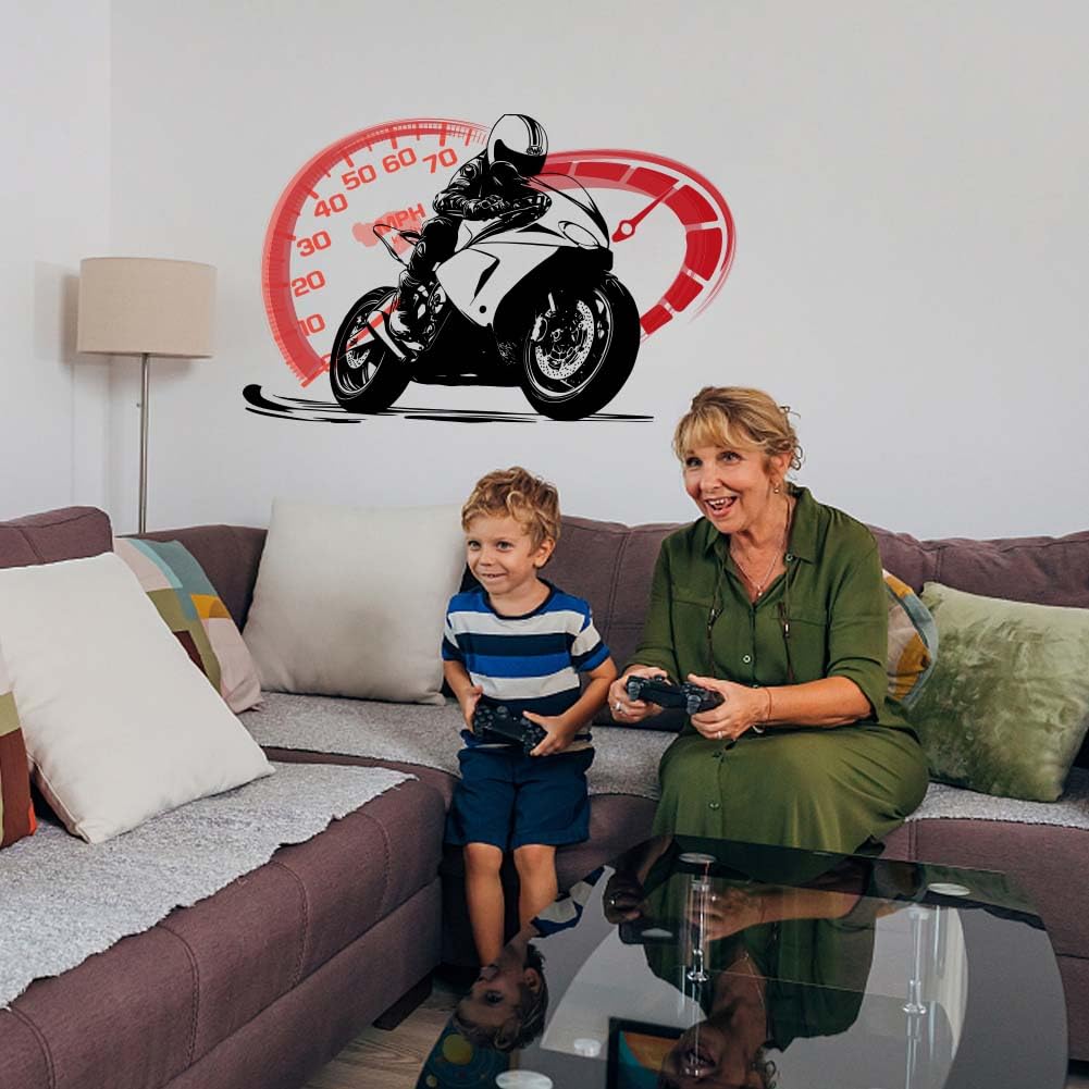 SUPERDANT Motorcycle Wall Stickers Motorbikes and Tachometer Wall Art Stickers Cool Motorbike Wall Decals Peel and Stick Vinyl Decor for Living Room Boy's Bedroom Playroom Home Wall Decor - Image 4
