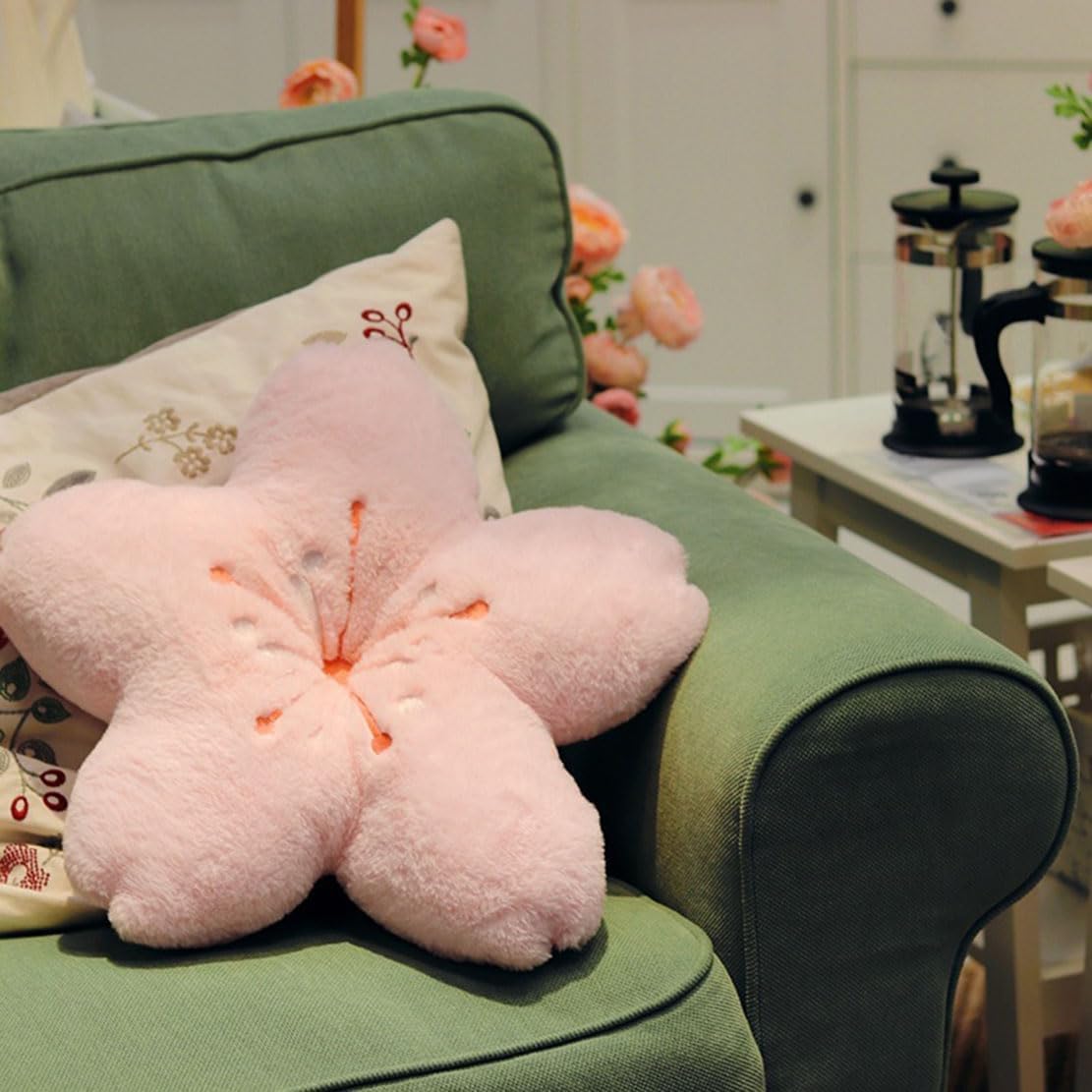 Soft teddy velvet Five star flower cushion Four-leaf clover cushion Sofa Bedroom living Room cushion cover -17 inches (light pink)
