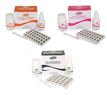 Dental Glass Ionomer Cement Luting Type 1,Glass Ionomer Cement Restorative Type 2 and Silver Reinforced Glass Ionomer Cement Pyrax SIL-IONOMER (One Pcs Each)