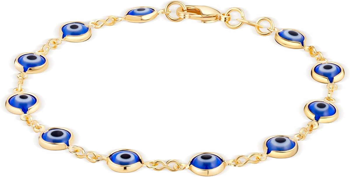 Pulsera Barzel chapada en oro de 18 quilates contra el mal de ojo para mujer - Fabricada en Brasil