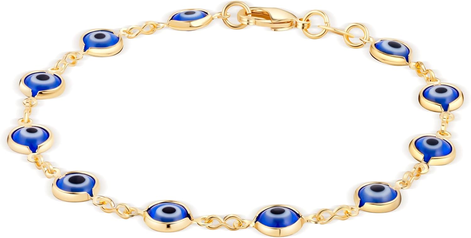 Barzel 18K Gold Plated Multicolored Evil Eye Bracelet for Women - Made in Brazil
