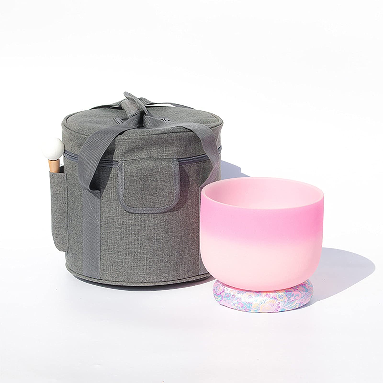 Set di campane tibetane in cristallo smerigliato a mano - Muladhara (chakra della radice), strumenti di meditazione yoga con custodia per il trasporto, anello cuscino in broccato di seta