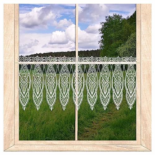 atelier alles-Spitze Zeitloser weißer Scheibenhänger Sophia | Hochwertige Scheibengardine aus Luftspitzen-Stickerei | Höhe x Breite 30 x 64 cm