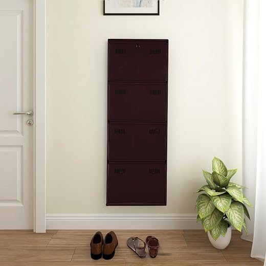 Royal Interiors Metal Shoe Rack Wall Mounted for Home with Central Locking | 4 Door 20 inch Wall Mounted Metal 8 Pair Shoe...