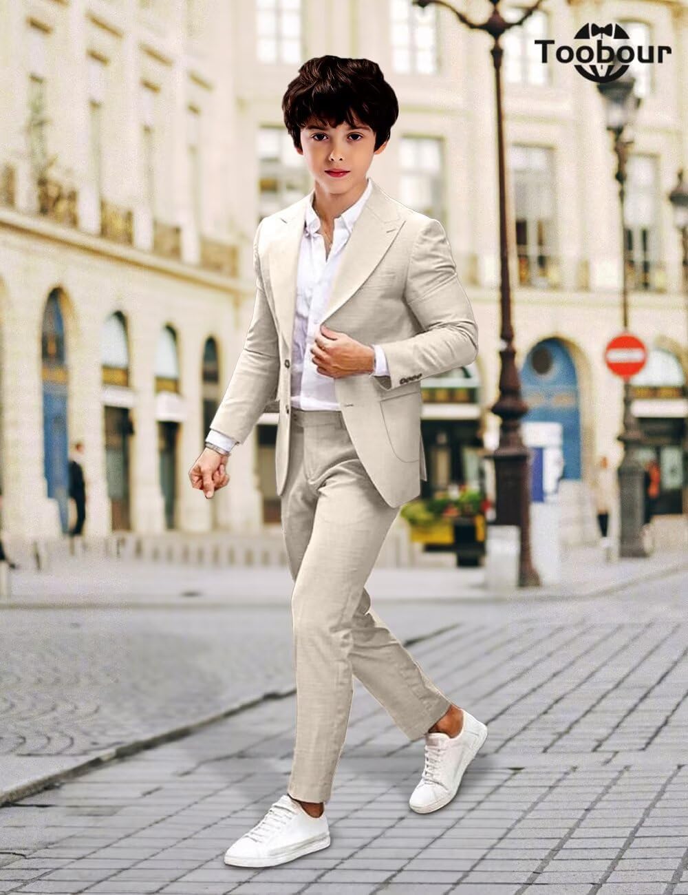 Boys Linen Suit 2 Piece Formal Slim Fit Summer Beach Wedding Party Prom Suits for Boys Ring Bearer Outfit Blazer Pants Set