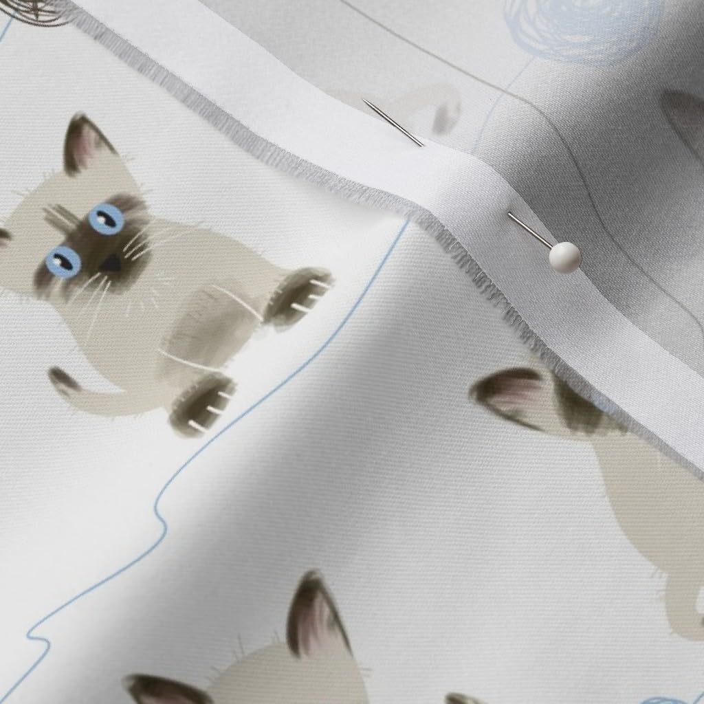 Spoonflower Fabric - Siamese Kittens Balls Kitten Playful Cat Cute Printed on Organic Cotton Sateen Fabric by The Yard - Sewing Quilting Apparel Home Decor