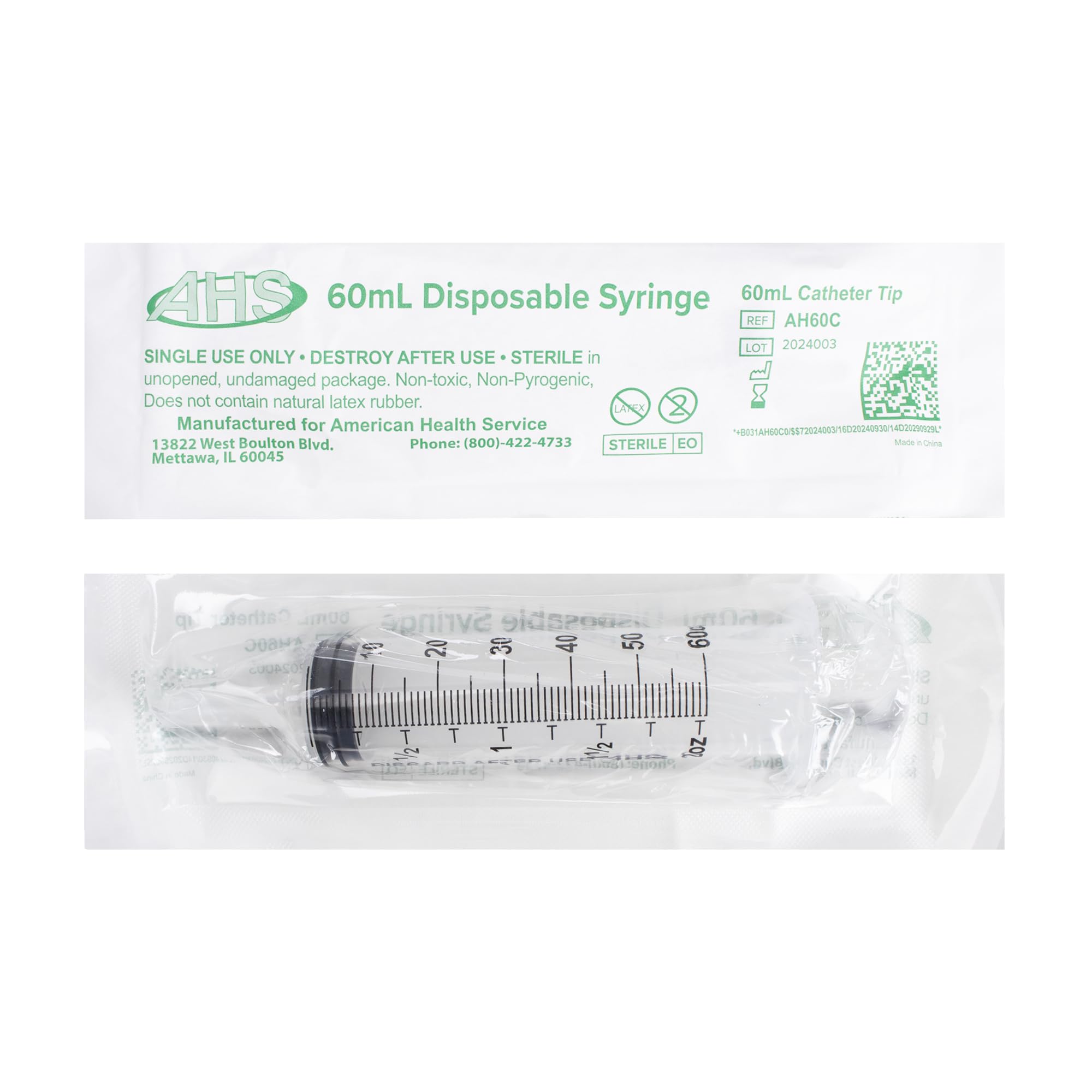 Jeringa de punta de catéter de 60 ml (paquete de 25), estéril, envuelta individualmente, jeringas para líquidos, laboratorios científicos, jeringas de alimentación para mascotas, medición
