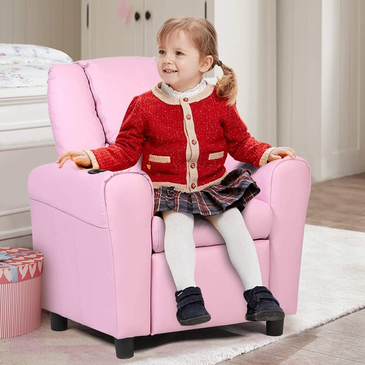 Get Cheap Price ReunionG Kids Recliner Sofa, Children Armchair Couch with Cup Holder, Toddlers Leather Recliner with Headrest and Footrest for Boys and Girls (Pink) Top Rated ReunionG Kids Recliner Sofa, Children Armchair Couch with Cup Holder, Toddlers Leather Recliner with Headrest and Footrest for Boys and Girls (Pink)