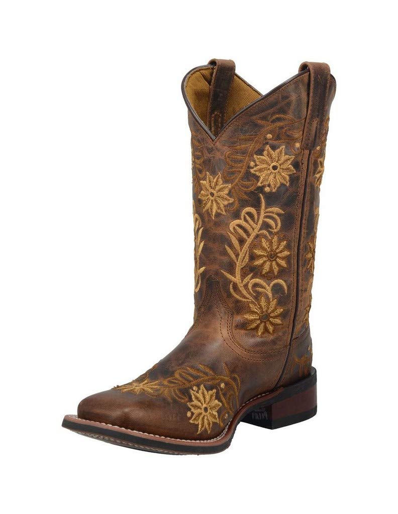 LAREDO Womens Brown Secret Garden Floral Embroidered Pull-On Cowgirl Boot 5822