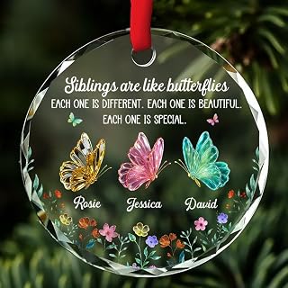 Wrappiness Siblings Butterfly Glass Ornament - Personalized Crystal Ornament for Sisters and Brothers Christmas Tree Hanging Decor, Stocking Stuffer Ideas for Siblings (8)