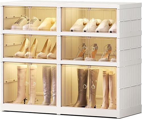 Miniatura 8 de Zapatero plegable de 6 niveles para armario, 6-12 pares de estantes plegables de plástico para zapatos, estantes apilables transparentes plegables