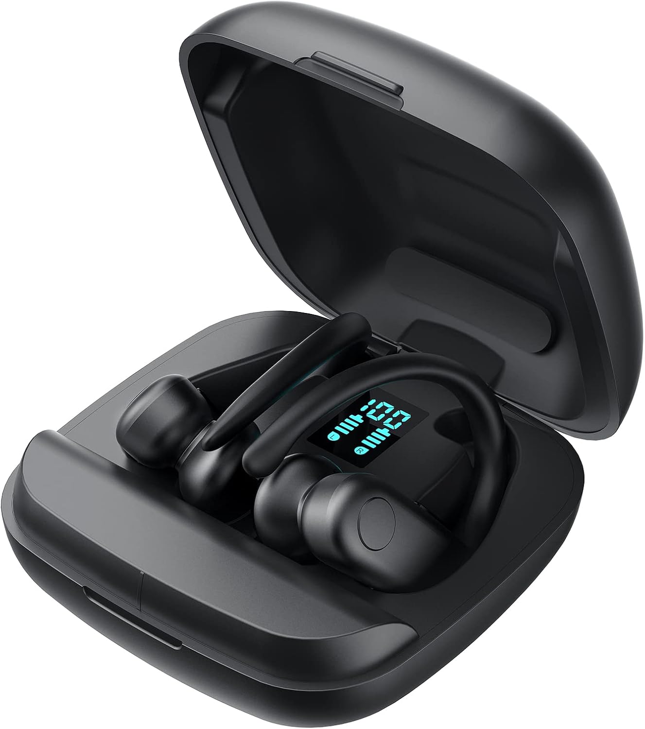 fojep Wireless Earbuds, 100H Playtime Bluetooth Earbuds Built in Noise Cancellation Mic with Charging Case and Digital Display, Sport hearphones with Over Earhooks Stereo Sound Headphones