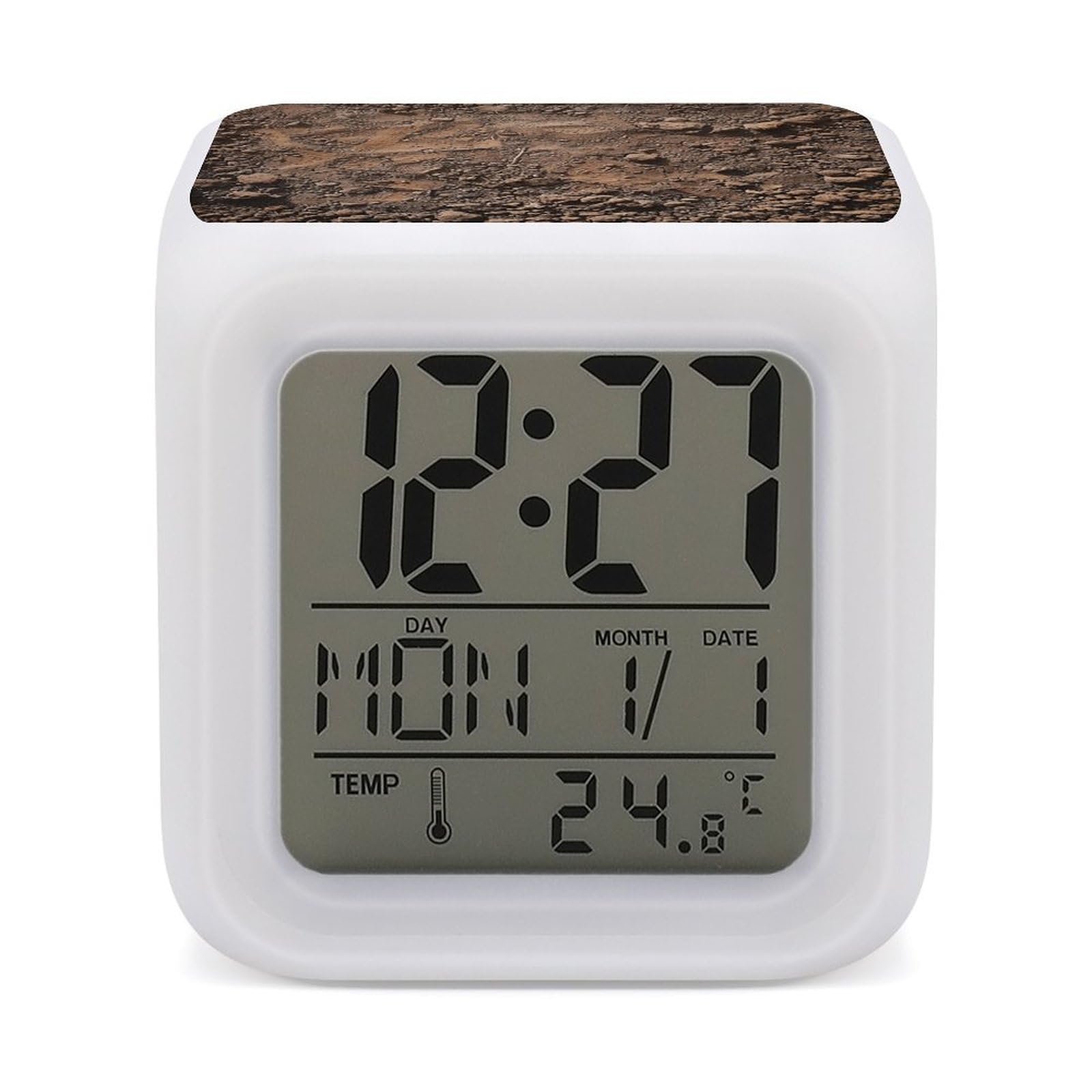 Réveil numérique marron avec LED - Horloge de chevet bois pour chambre