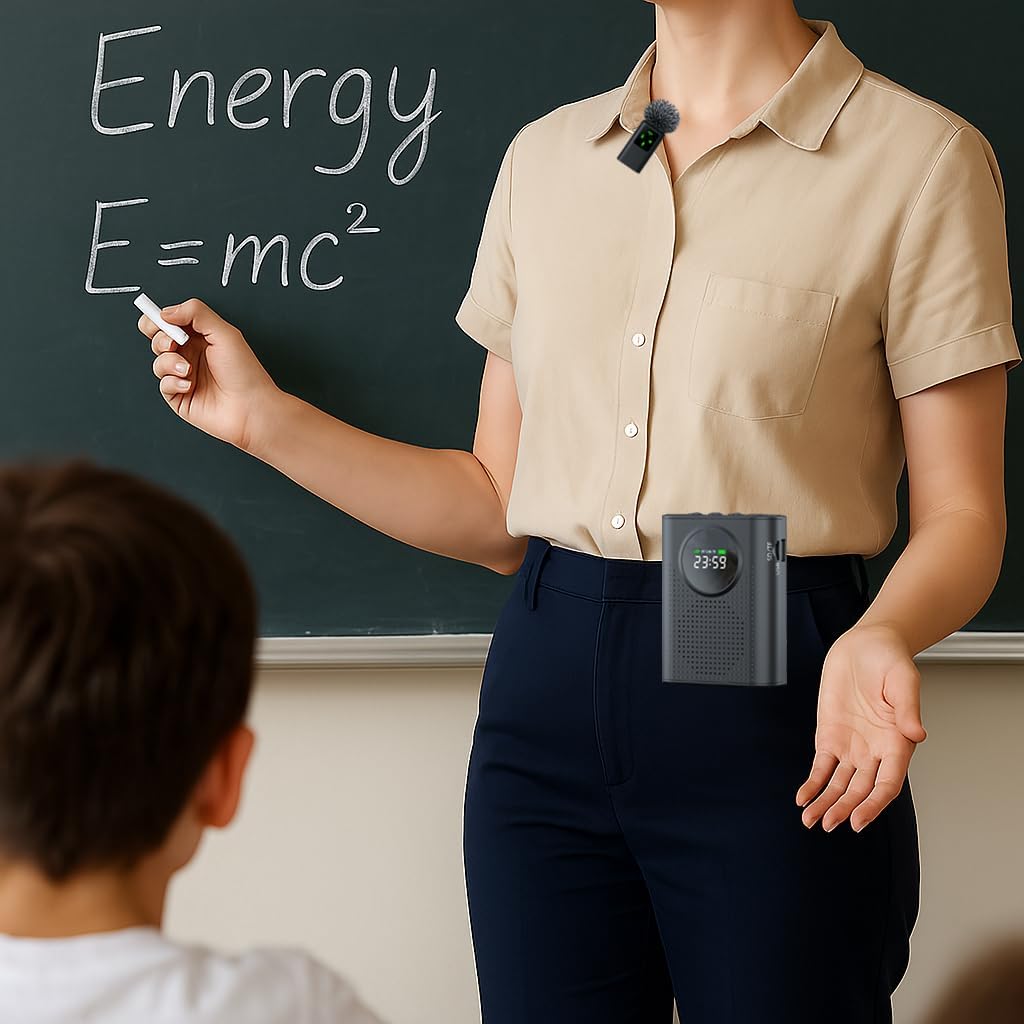 BSONE Voice Amplifier with Wireless Microphone for Teachers – Portable Bluetooth Clip-On PA System with Lapel Mic and Speaker for Classroom,Tour Guide, Meeting Presentation, Conference