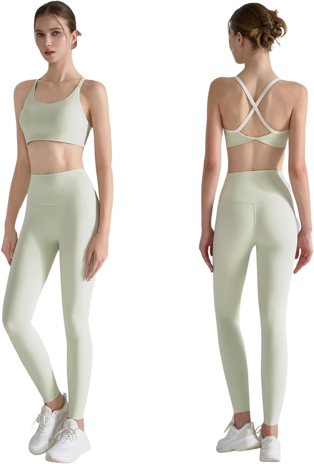 2 Piece Workout Set for Women Cross Strap Sport Bra Outfit High Waisted Long Pants Matching Gym Athletic Clothing Set