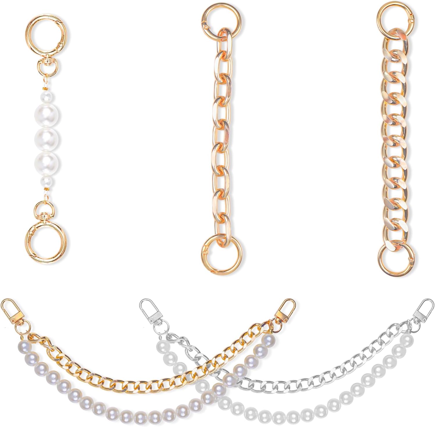 6 Pcs Bag Charms,Golden Purse Charms,Pearl Bag Charm Chain for Handbags, Purse Keychain, Purse Chain Charm, DIY Bag Accessories Charms for Women