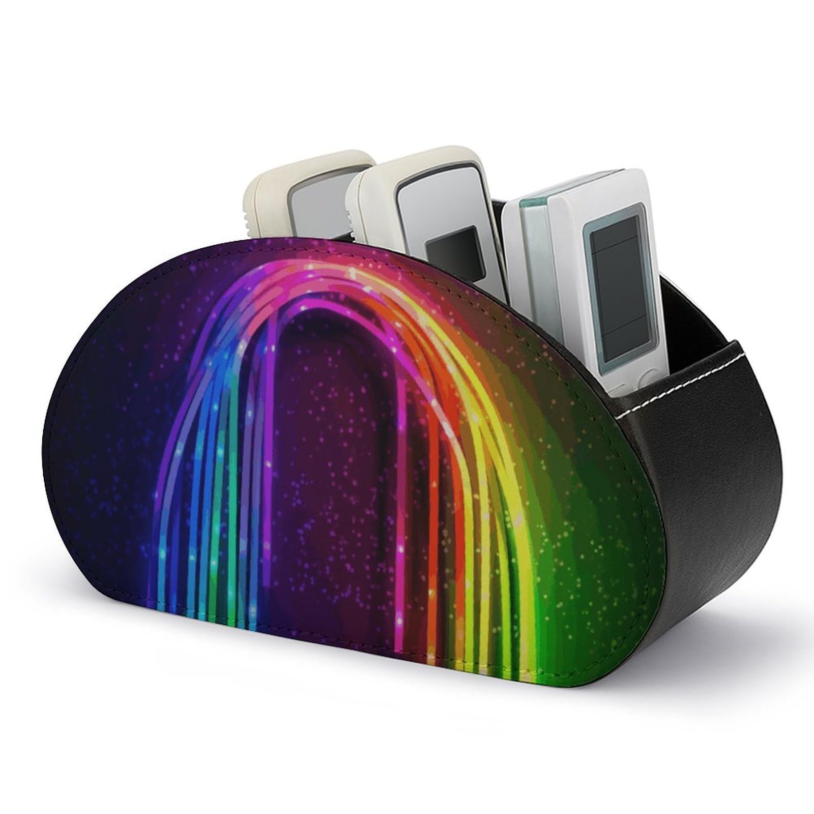 JTREHY - Neon Remote Control Holder with 5 Compartments PU Leather Remote Control Holder Nightstand Organizer
