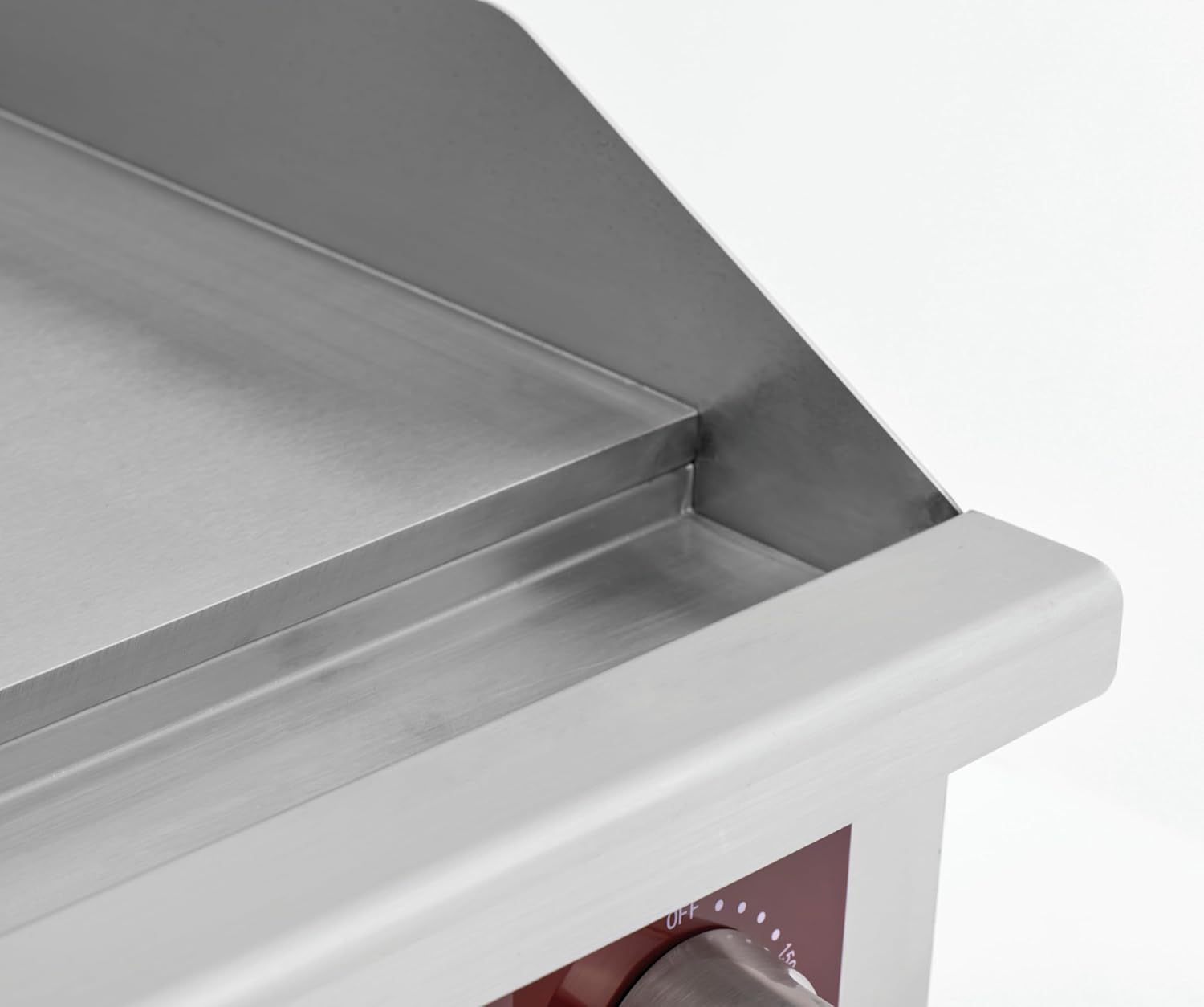 Lado view of the Kratos griddle showing the splash guards