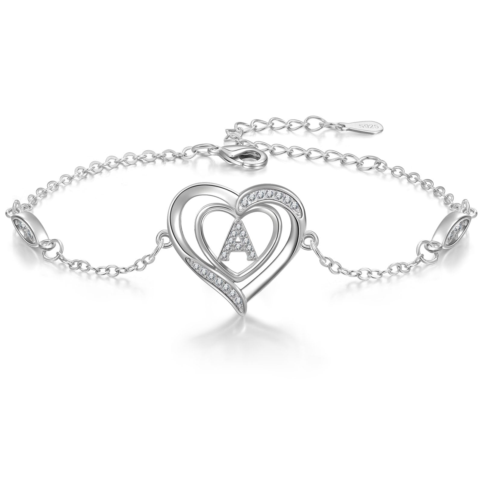 Cosie Lily Bracelet Femme, Argent 925 Reglable CœUr Initiale