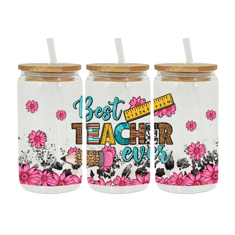 Yalulu 7 Sheet Teacher UV DTF Cup Wrap Transfer Stickers for Glass Cups Rub on Stickers UV DTF Cup Wrap Sticker - Image 2