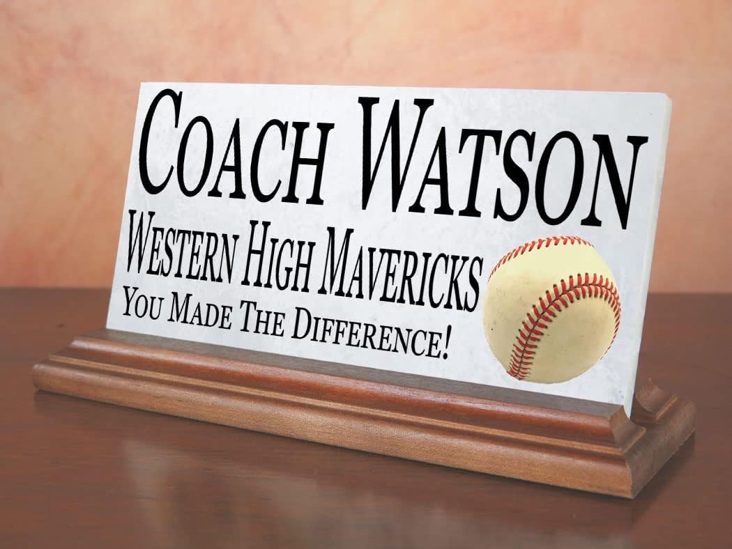 Coach Gift Plaque Custom Personalized Team Appreciation Award For Great Coaches - For Desk Or Shelf - Solid Marble (Baseball Coach Gift Plaque)