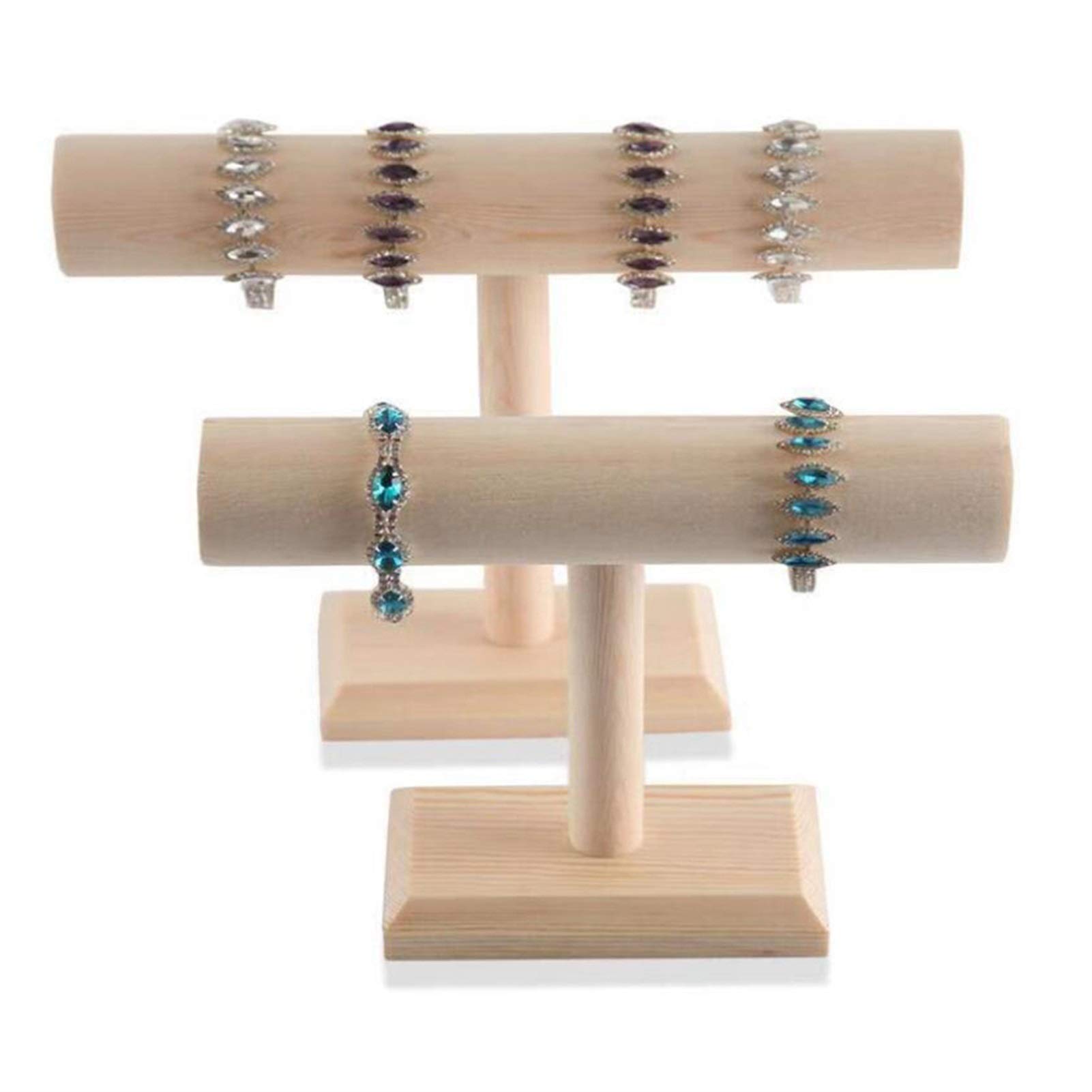 HDBCYUAZ Wooden T-Bar Jewelry Display Bracelet Bangle Scrunch Stand, Storage Holder，2 Piece Set, 2 Sizes
